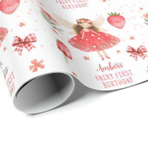 Strawberry Fairy First Birthday  Wrapping Paper