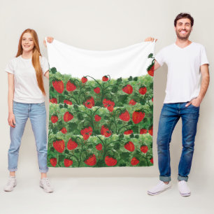 Strawberry Farm Field Watercolor Fleece Blanket