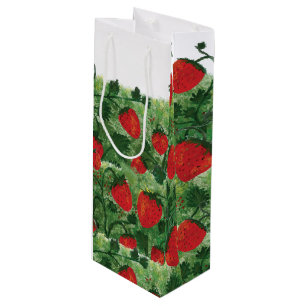 Strawberry Farm Field Watercolor Wine Gift Bag