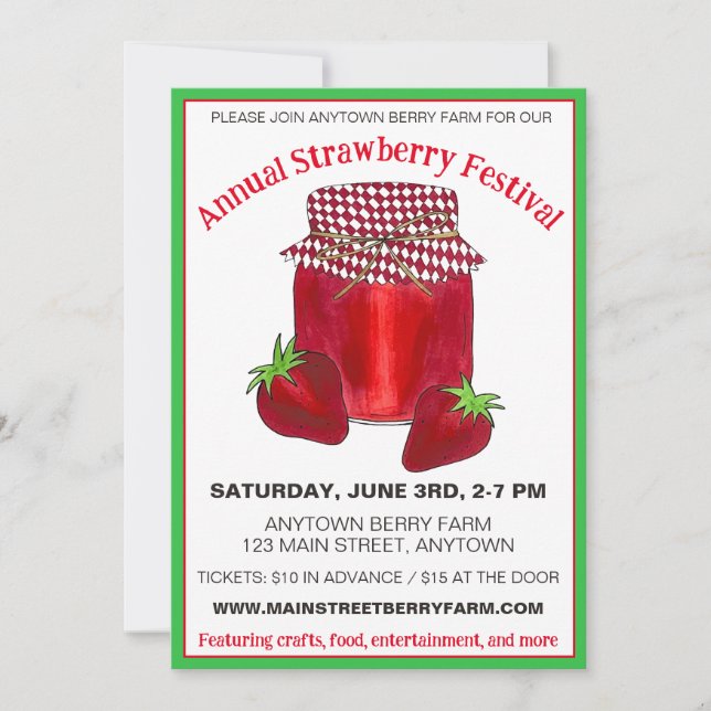 Strawberry Festival Berry Farm Berries Jam Summer Invitation (Front)