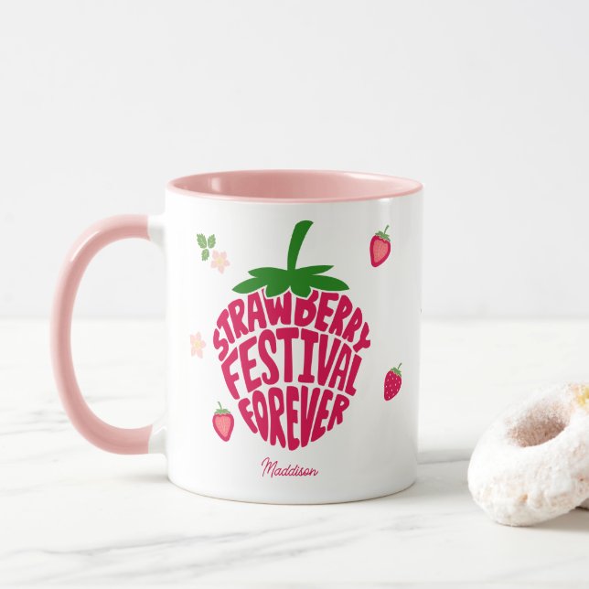 Strawberry Festival Forever Cute Customisable Mug (With Donut)