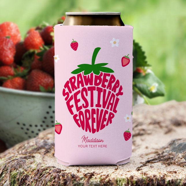 Strawberry Festival Forever Cute Customisable Seltzer Can Cooler (Creator Uploaded)