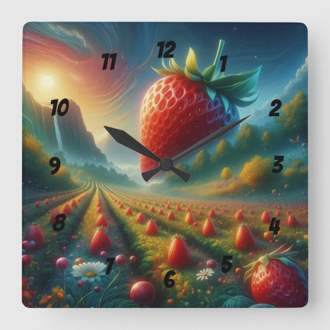 Strawberry Field of Dreams Square Wall Clock (Front)