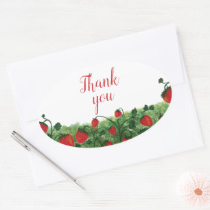 Strawberry Field Watercolor Thank You Oval Sticker
