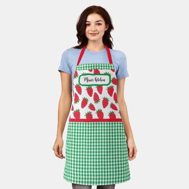 Strawberry Fields and Green Gingham Check Apron (Worn)