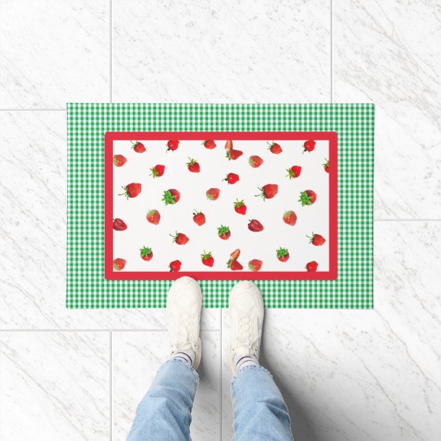 Strawberry Fields and Green Gingham Check Doormat (Indoor)