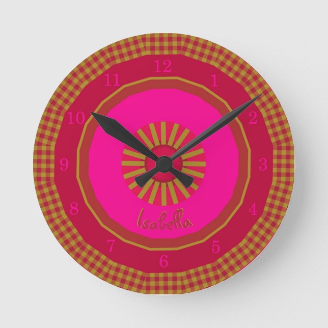 Strawberry Fields Checks Monogrammed Round Clock (Front)
