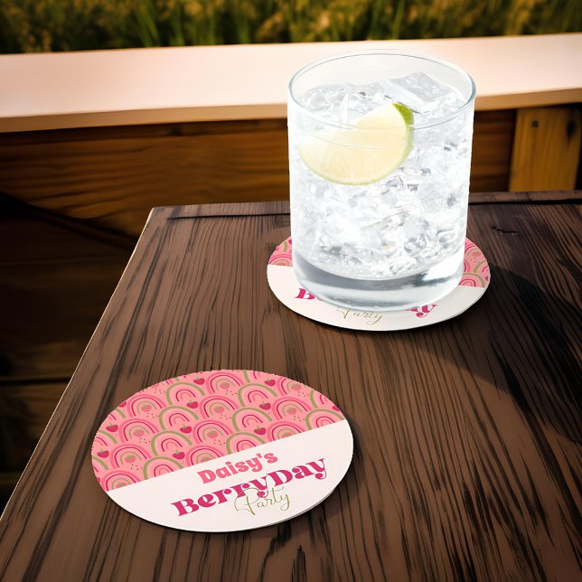 Strawberry Fields Delight Birthday Round Paper Coaster (Creator Uploaded)