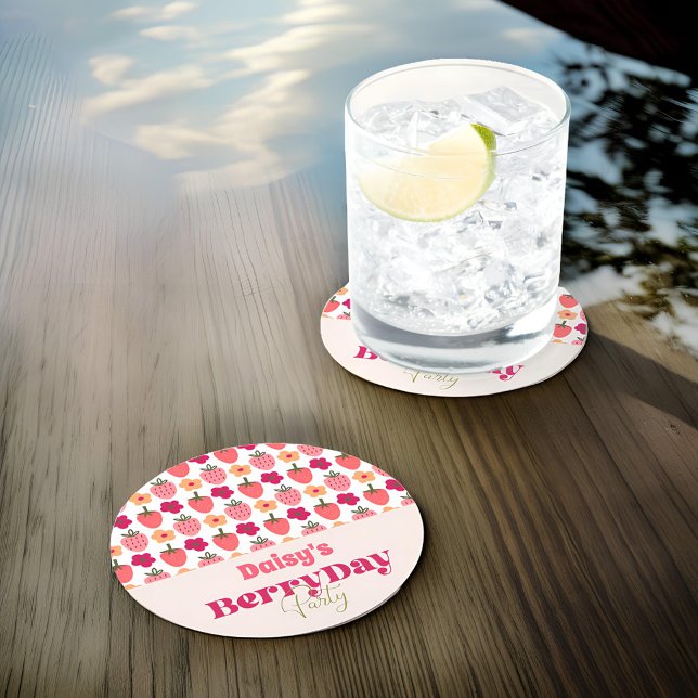 Strawberry Fields Delight Birthday Round Paper Coaster (Creator Uploaded)