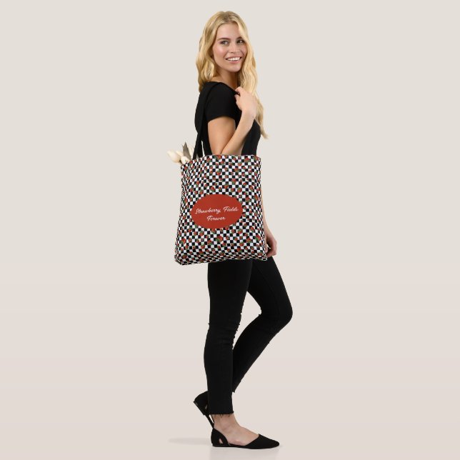 "Strawberry Fields Forever" Chequered Tote Bag (On Model)