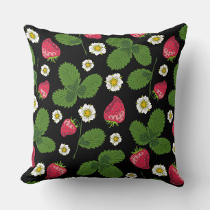 Strawberry Fields on Black Cushion
