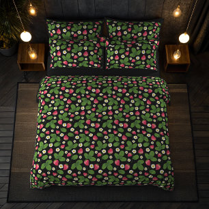 Strawberry Fields on Black Pillowcase