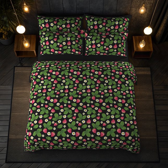 Strawberry Fields on Black  Pillowcase (Strawberry Fields on Black Pillow Case)