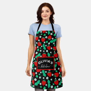 Strawberry Fields Pattern Black Apron