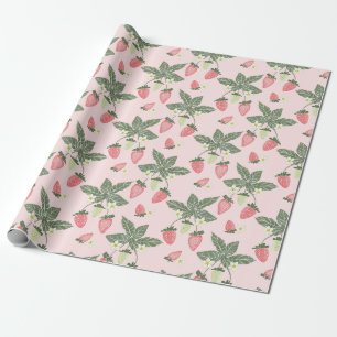 Strawberry fields pink and green wrapping paper