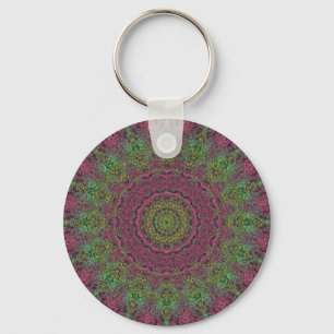 Strawberry Fields Red Abstract Mandala Keychain