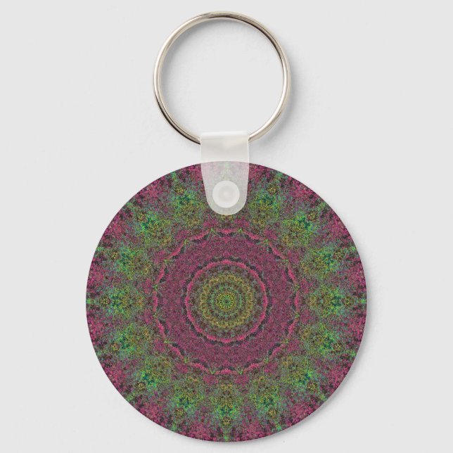 Strawberry Fields Red Abstract Mandala Keychain (Front)