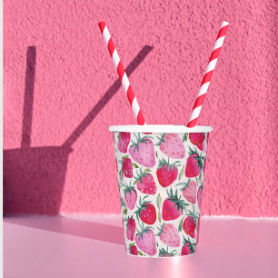 Strawberry fields summer time picnic pink paper cups