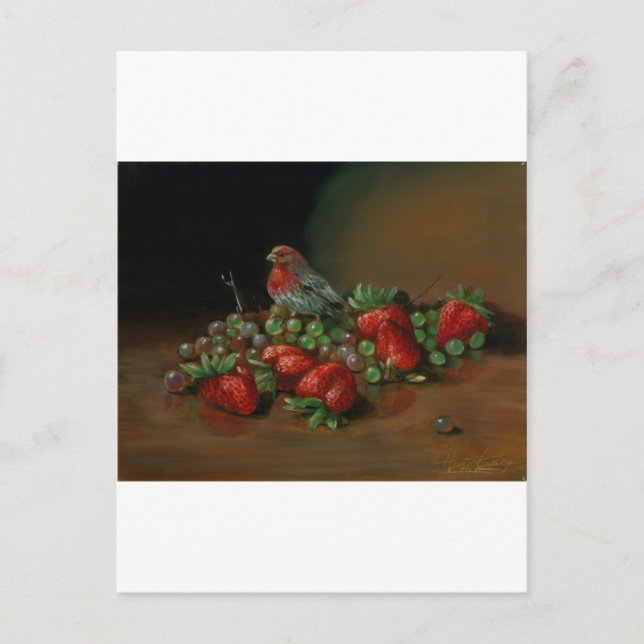 Strawberry finch bird and fruit Strawberries Postcard (Front)