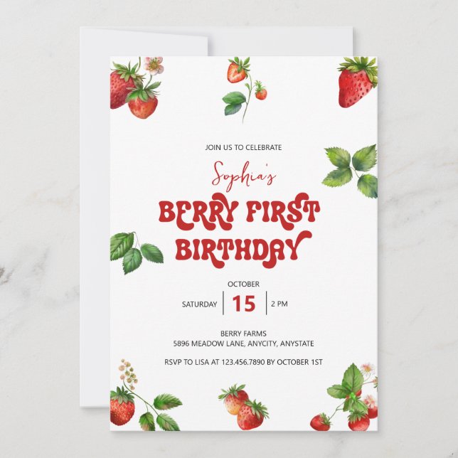Strawberry | First Birthday 1st Birthday Invitation (Front)