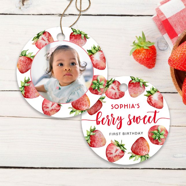 Strawberry First Birthday Berry Sweet Ceramic Ornament (Creator Uploaded)