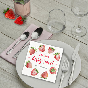 Strawberry First Birthday Berry Sweet Napkin