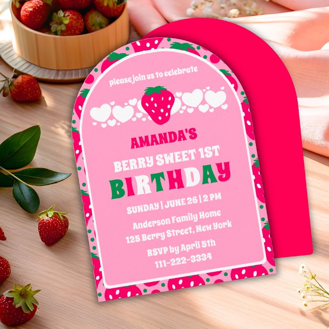 Strawberry First Birthday Celebration Arch Invitation (Creator Uploaded)
