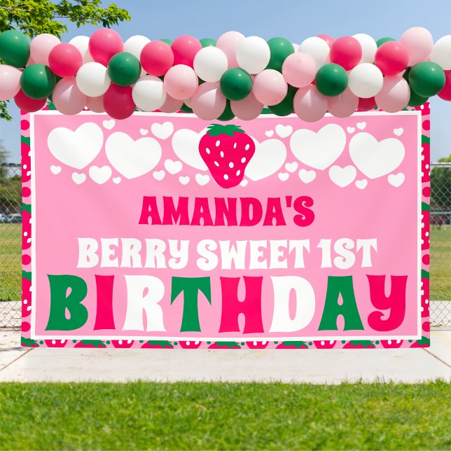 Strawberry First Birthday Celebration Banner (Creator Uploaded)