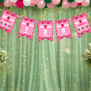 Strawberry First Birthday Celebration Bunting Flag