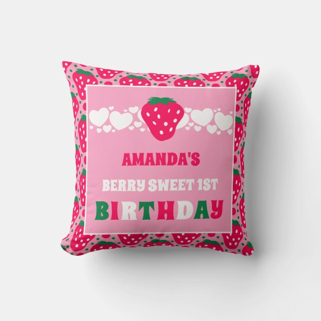 Strawberry First Birthday Celebration Cushion (Front)