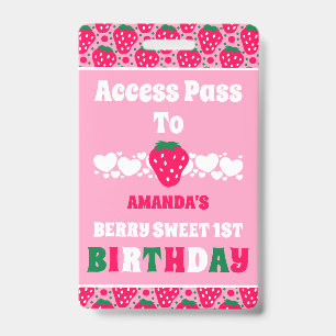 Strawberry First Birthday Celebration ID Badge