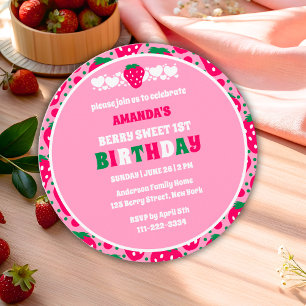 Strawberry First Birthday Celebration Invitation