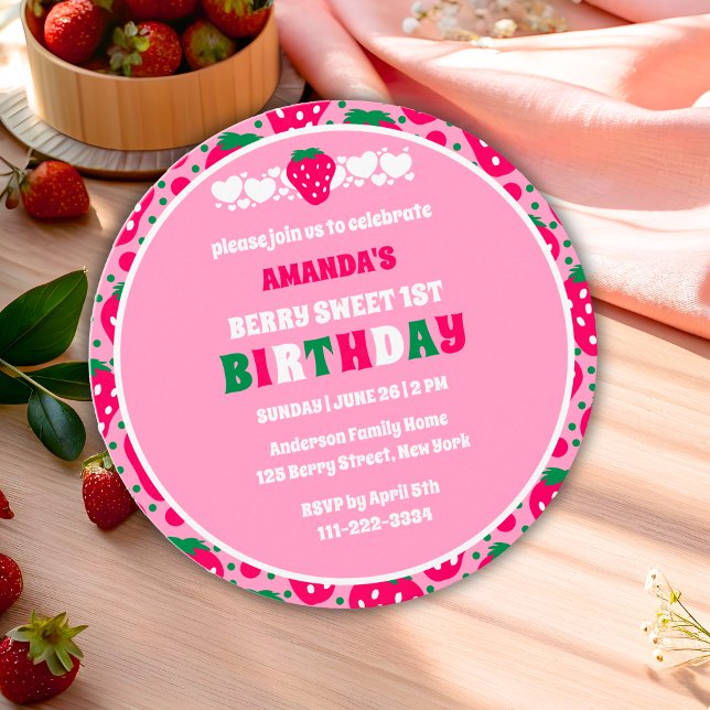 Strawberry First Birthday Celebration Invitation (Creator Uploaded)