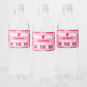 Strawberry First Birthday Celebration Water Bottle Label