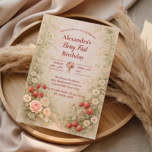 Strawberry First Birthday Garden Party 1st Birthda Invitation (Creator Uploaded)