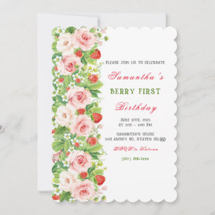 Strawberry First Birthday Invitation