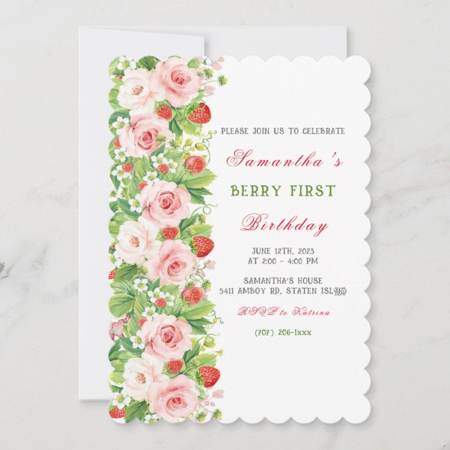 Strawberry First Birthday Invitation (Front)