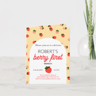 Strawberry first birthday  invitation