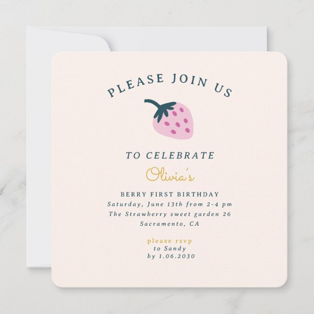 Strawberry first birthday Invitation (Front)