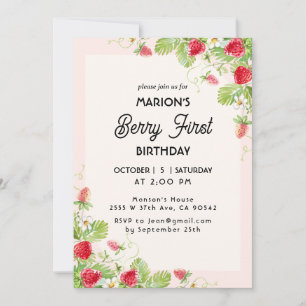 Strawberry First Birthday Invitation