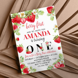 Strawberry First Birthday Invitation