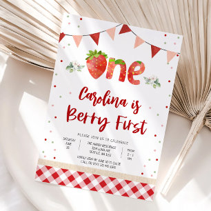 Strawberry First Birthday Invitation
