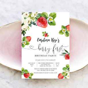Strawberry First Birthday Invitation