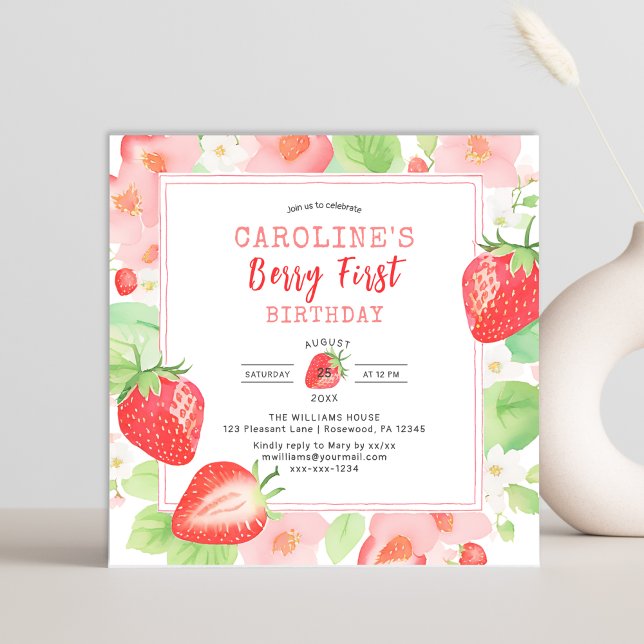 Strawberry First Birthday Invitation (Creator Uploaded)