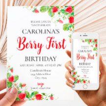 Strawberry First Birthday Invitation