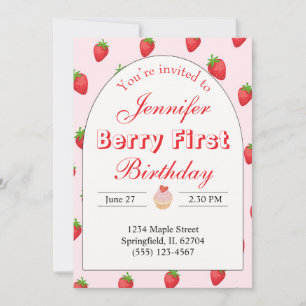 Strawberry First Birthday Invitation Berry