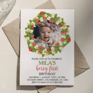 Strawberry First Birthday Invitation Berry Sweet