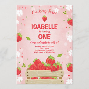 Strawberry First Birthday Invitation Summer Fruit