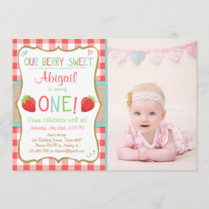 Strawberry First Birthday Invitation Summer Party