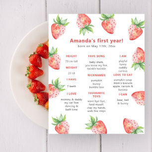 Strawberry First Birthday Milestone Birthday Poster